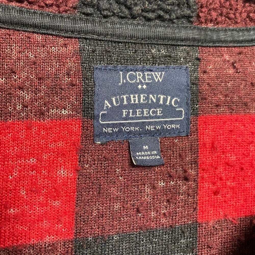 J.CREW Sweater Pullover Buffalo Plaid Check Fleece Shearling Sherpa Snap Size M - Picture 7 of 11